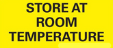 A yellow sign with black text reading "STORE AT ROOM TEMPERATURE" is displayed on a Henry Schein Sterile Water for Injection, USP 10 mL bottle.